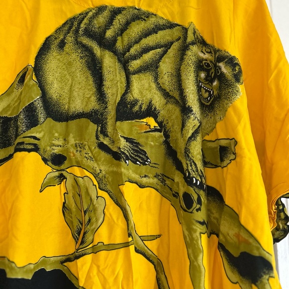 Vintage Elok Batik Yellow and Black Midi Dress with Animal Print Size OS - Picture 9 of 12